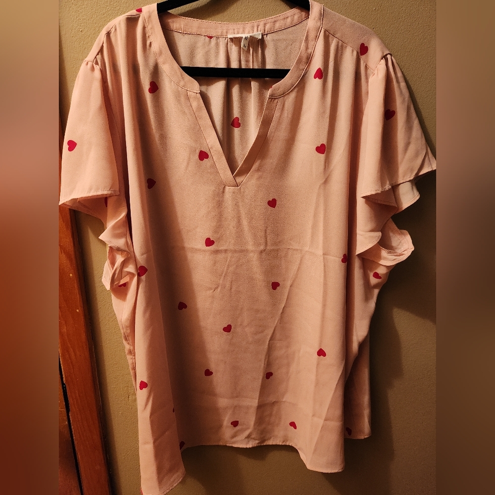 Maurices Pink Blouse with Heart Accents